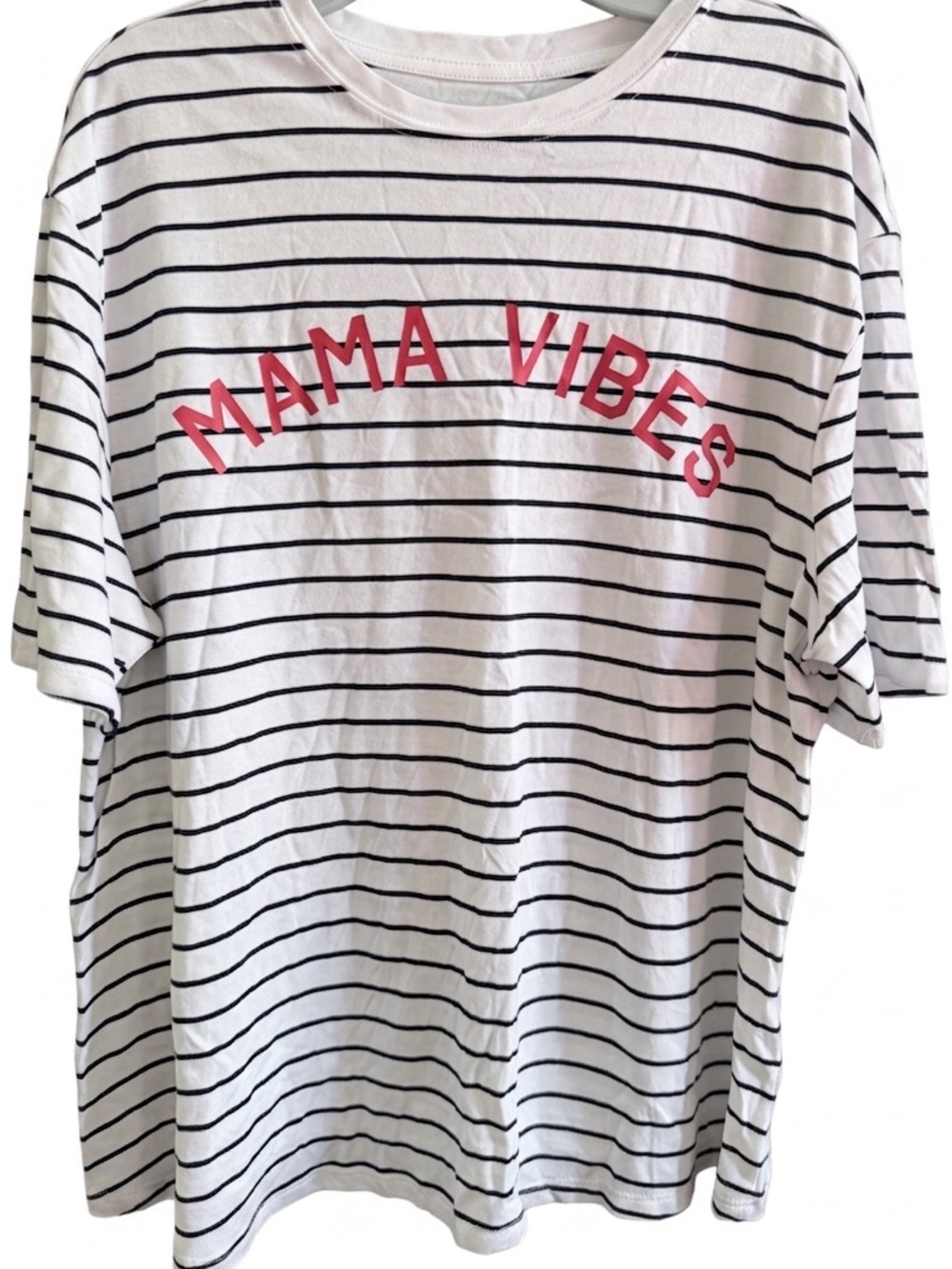 Maternity White Black Striped "Mama Vibes" Tee